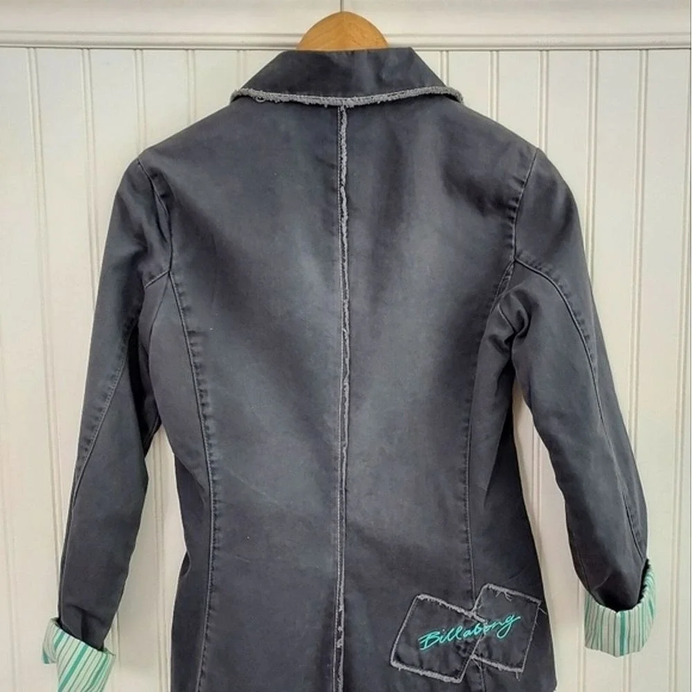 Vtg Billabong Gray Raw Edge Distressed Blazer Jacket Indie 8 Skater Surf Y2K